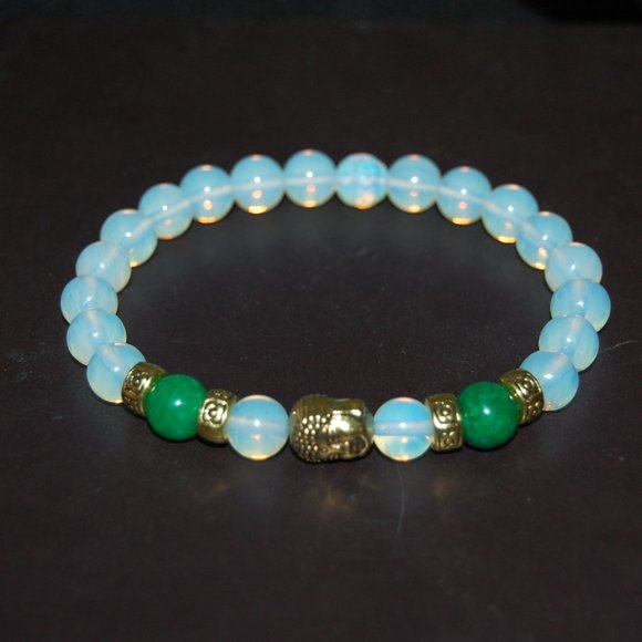 Opal Bracelet,Buddha Bracelet,Opal Buddha Bracelet,Opal and Jade Beads - Picture 3 of 3